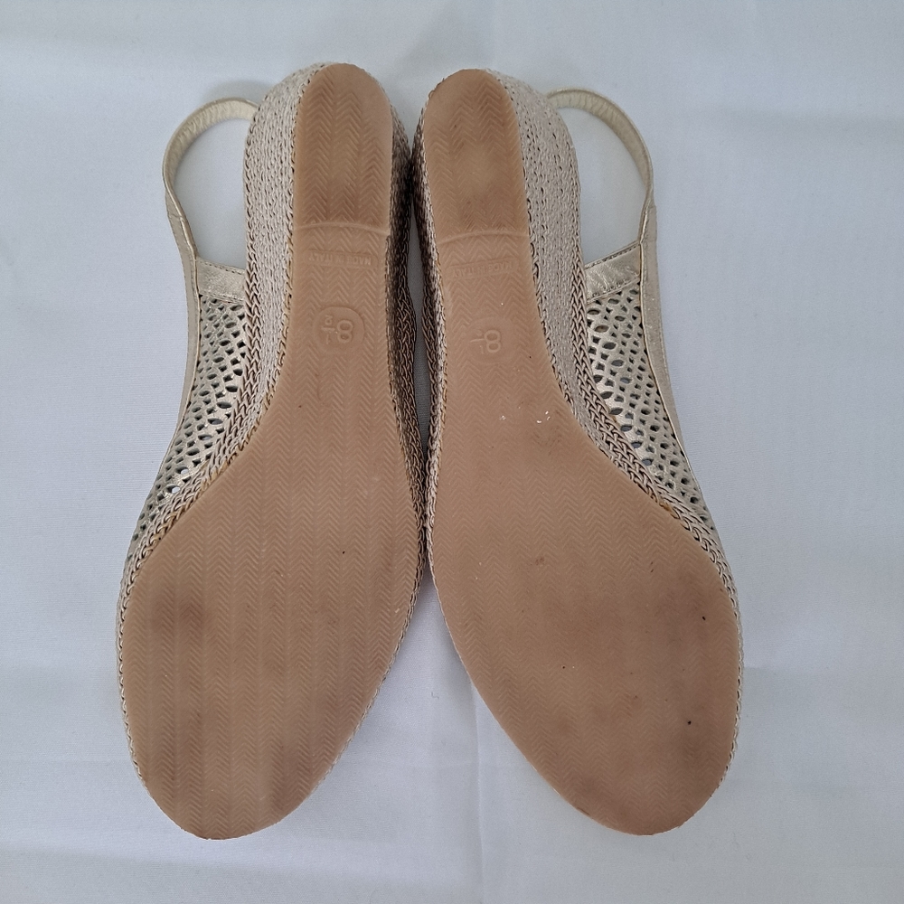 Sesto Meucci Wedge Sandal Italian Leather Gold Bow 8.5 - Picture 9 of 9